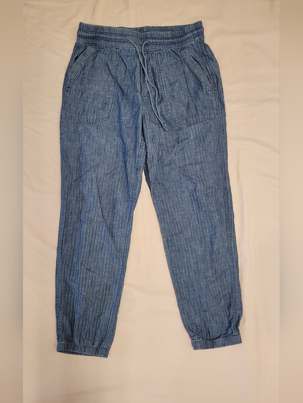 Light Wash Elastic Waist Jogger Pants - Blue